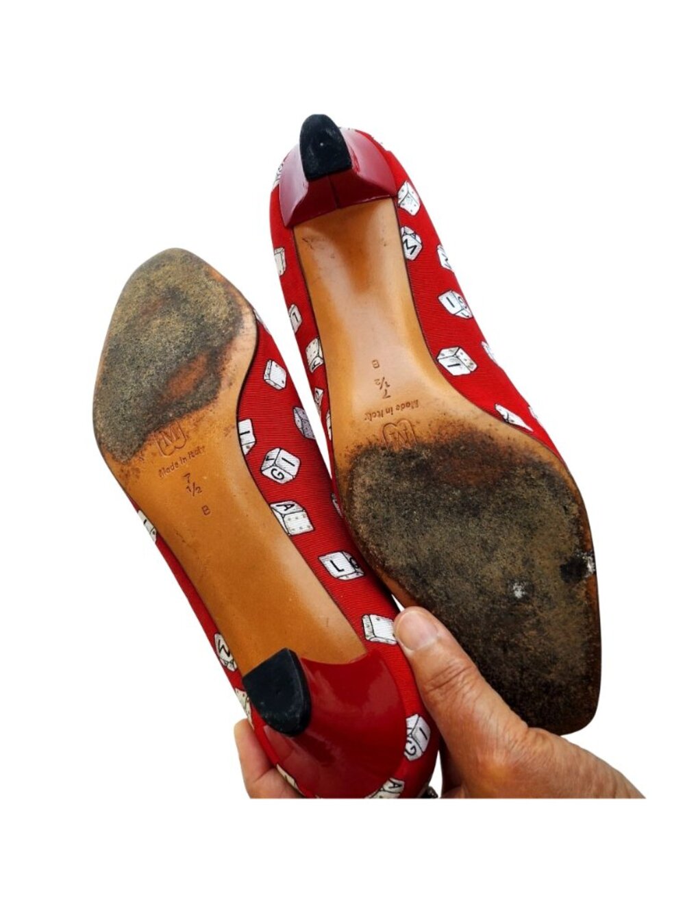 Vintage 1980s Bruno Magli Red Novelty Print Pumps Italy Sz 7.5 Dice - Picture 5 of 14